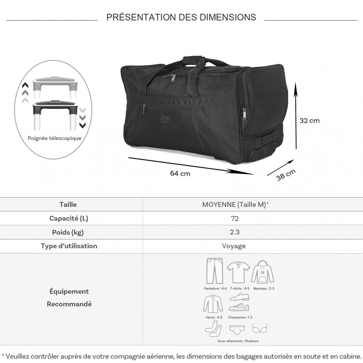 David Jones Sac de voyage avec roulettes 72L  64cm