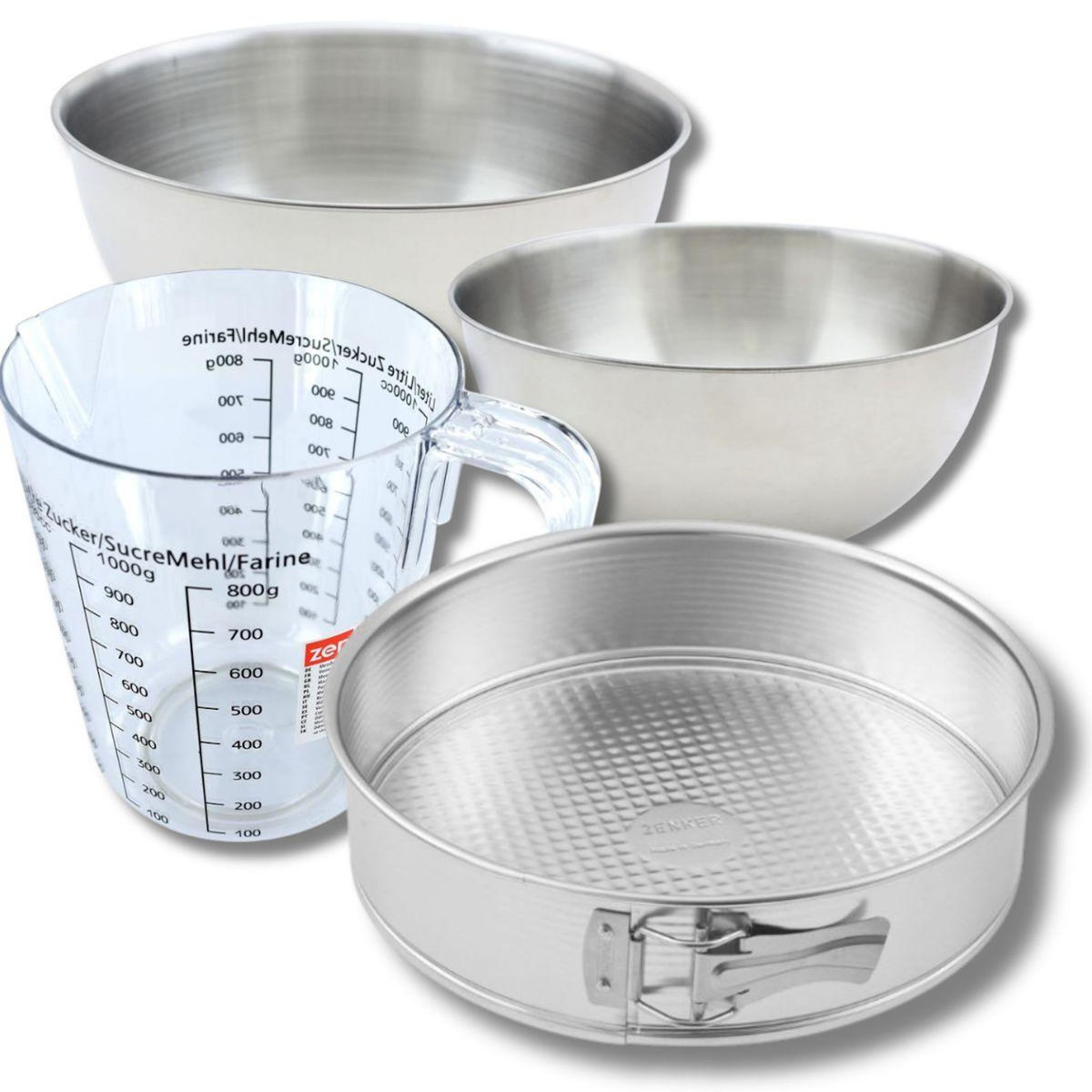 ZENKER Set pâtisserie avec moule à manqué 28 cm, 2 bols à mixer, verre mesureur et spatule Zenker