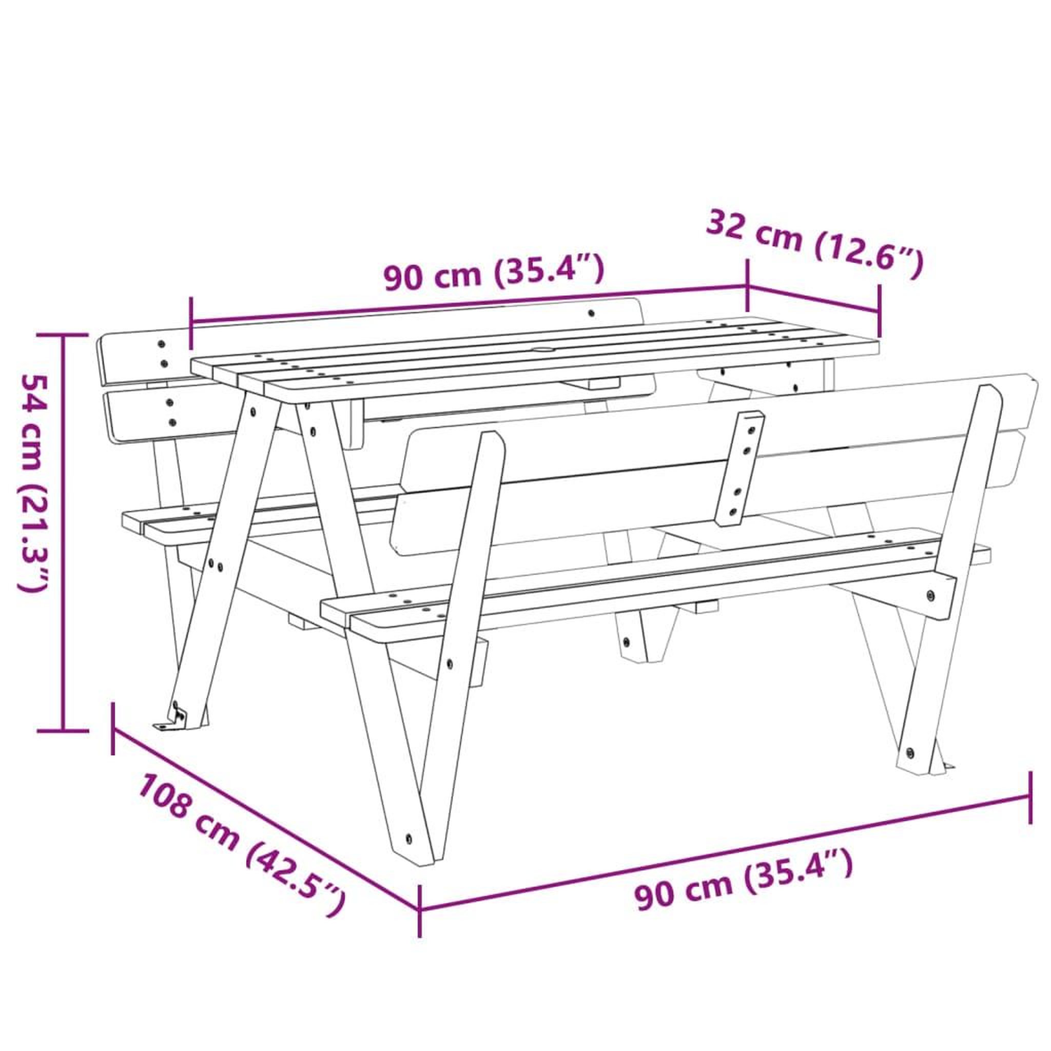Voir la diapositive 6 : VIDAXL Table de pique-nique pour 4 enfants avec trou de parasol sapin