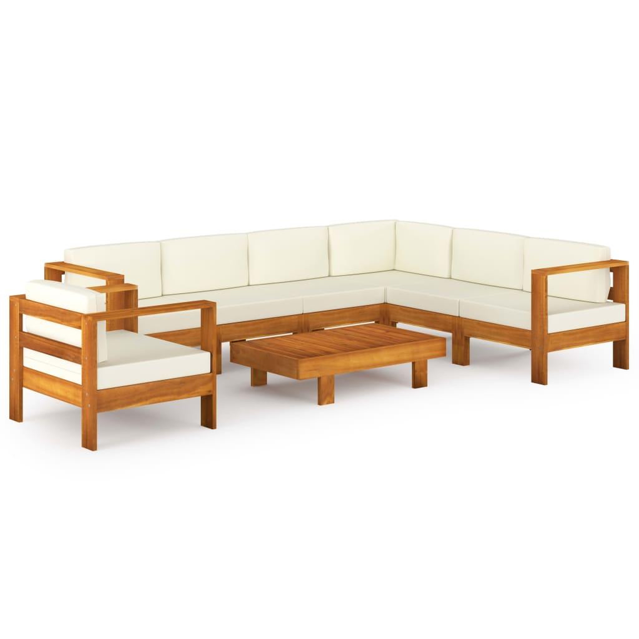 Voir la diapositive 2 : VIDAXL Salon de jardin 8 pcs avec coussins blanc creme Bois d'acacia