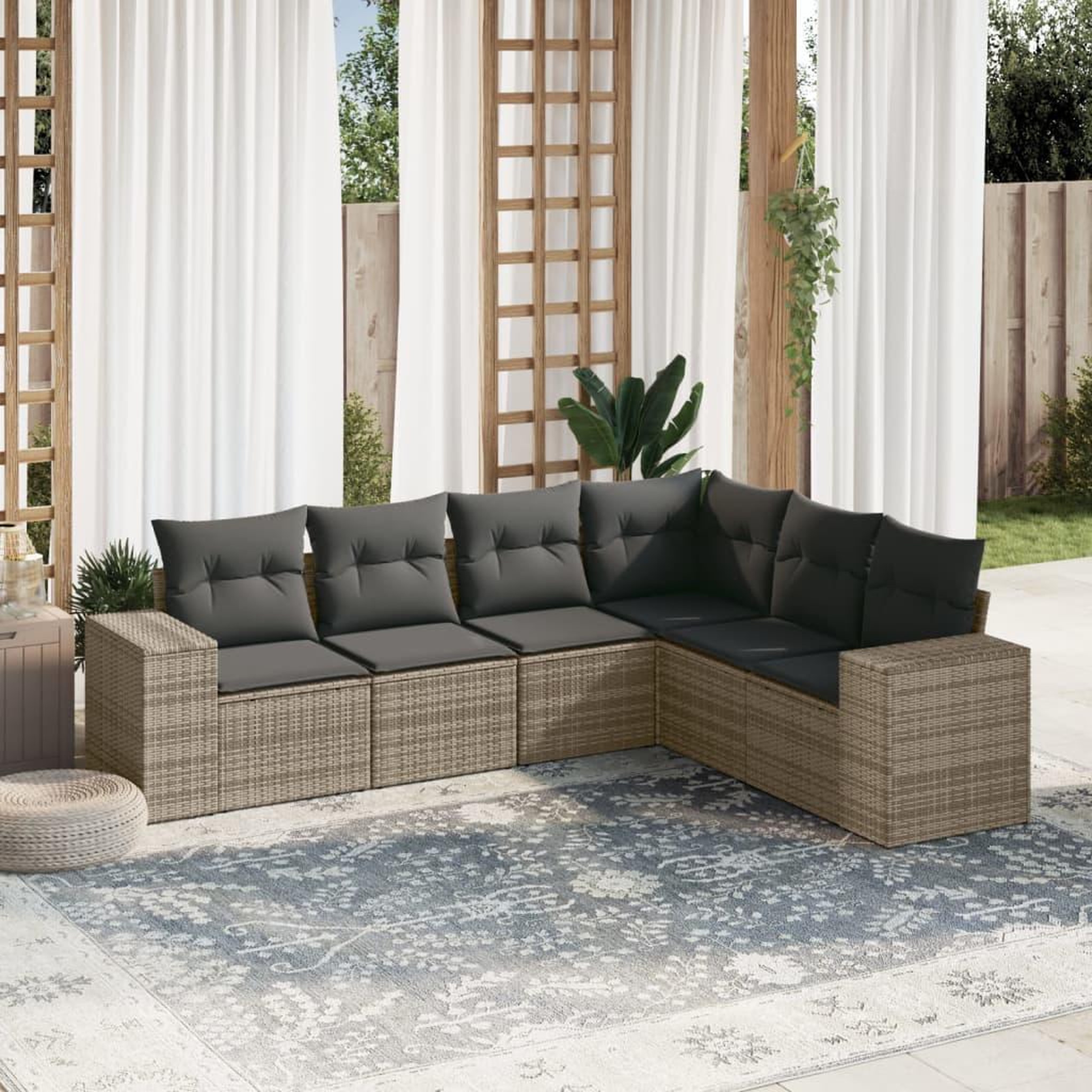 VIDAXL Salon de jardin 6 pcs avec coussins gris resine tressee