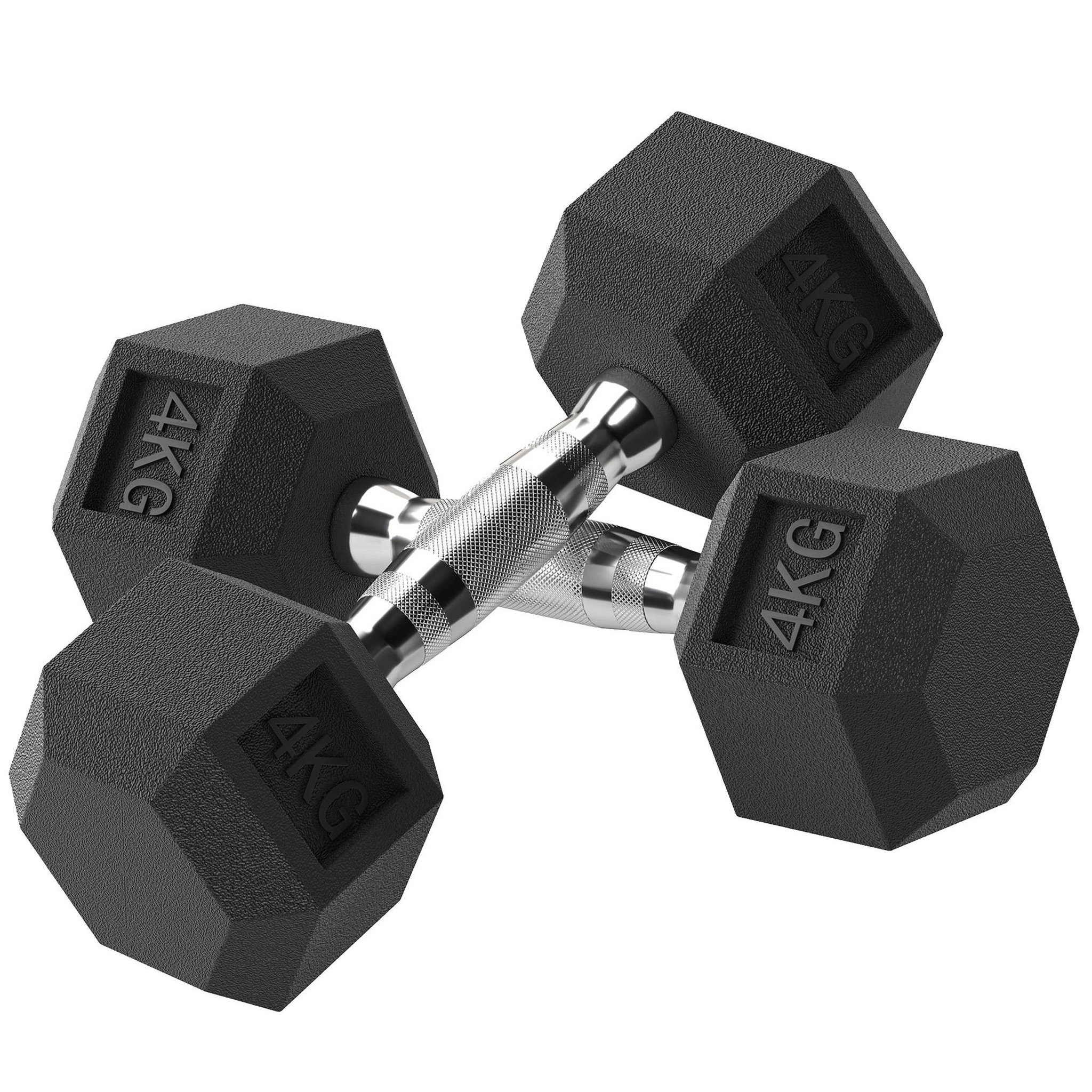 HOMCOM Lot de 2 haltères courtes hexagonales - ensemble d'haltères courtes - total 8 kg - métal caoutchouc noir
