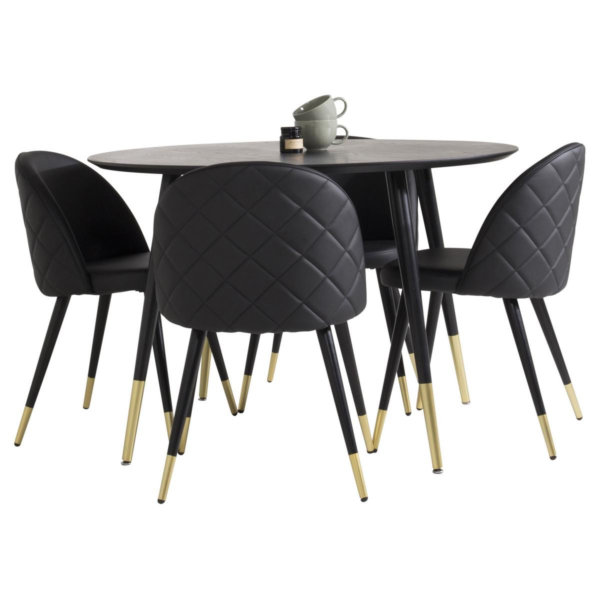 Voir la diapositive 2 : Paris Prix Ensemble table à manger & 4 chaises design  dipp & velvet  115cm noir