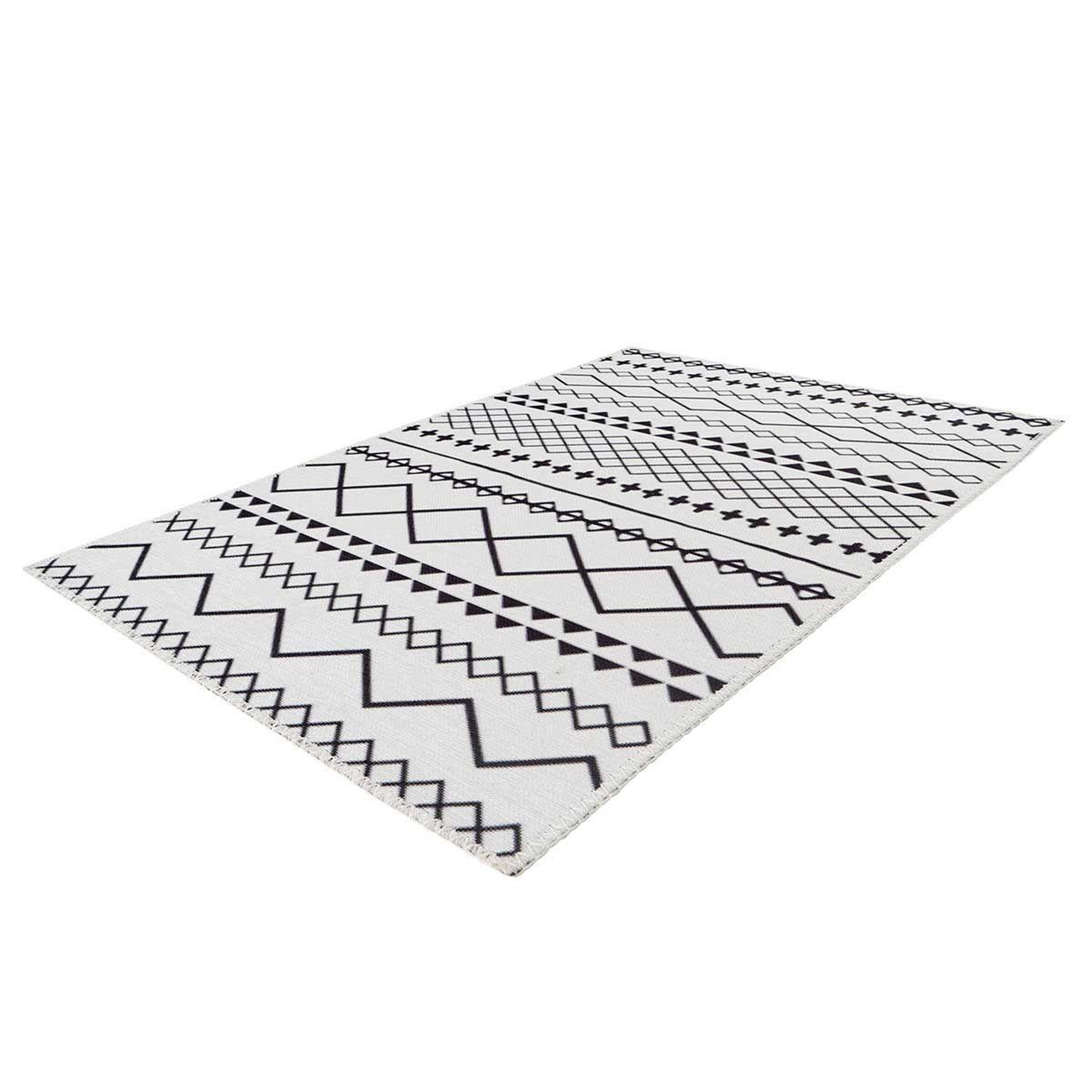 Voir la diapositive 2 : Paris Prix Tapis tissé imprimé à poils plats  maya iv  blanc & noir