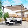 Voir la diapositive 4 : OUTSUNNY Pergola rétractable 3L x 3l x 2,30H m structure métal époxy anticorrosion noire + toile polyester haute densité 180 g/m² incluse beige