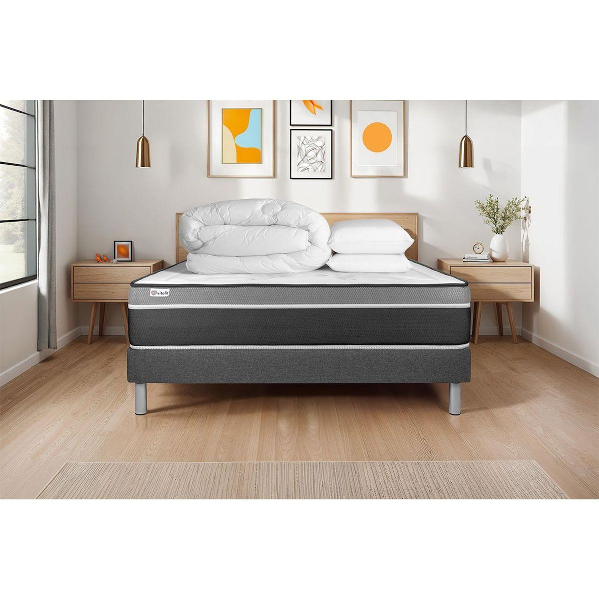 VITALIT Pack prêt à dormir VITAL CARE 180 x 200 cm sommier Kit gris