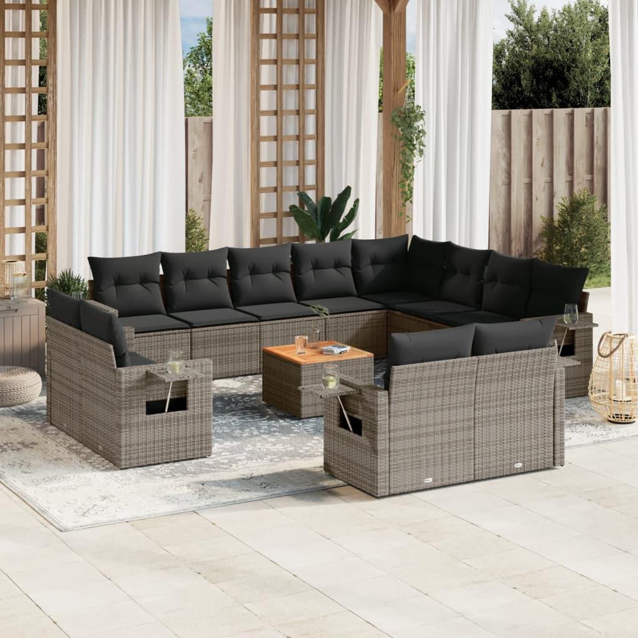 VIDAXL Salon de jardin avec coussins 13 pcs gris resine tressee