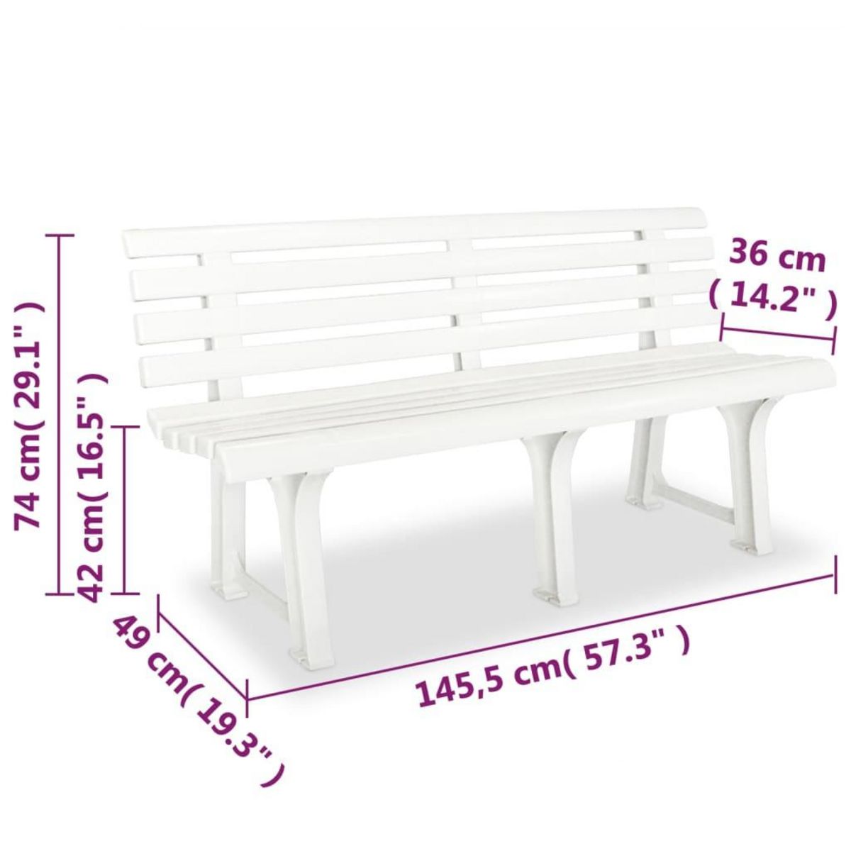 VIDAXL Banc de jardin 145,5 cm Plastique Blanc