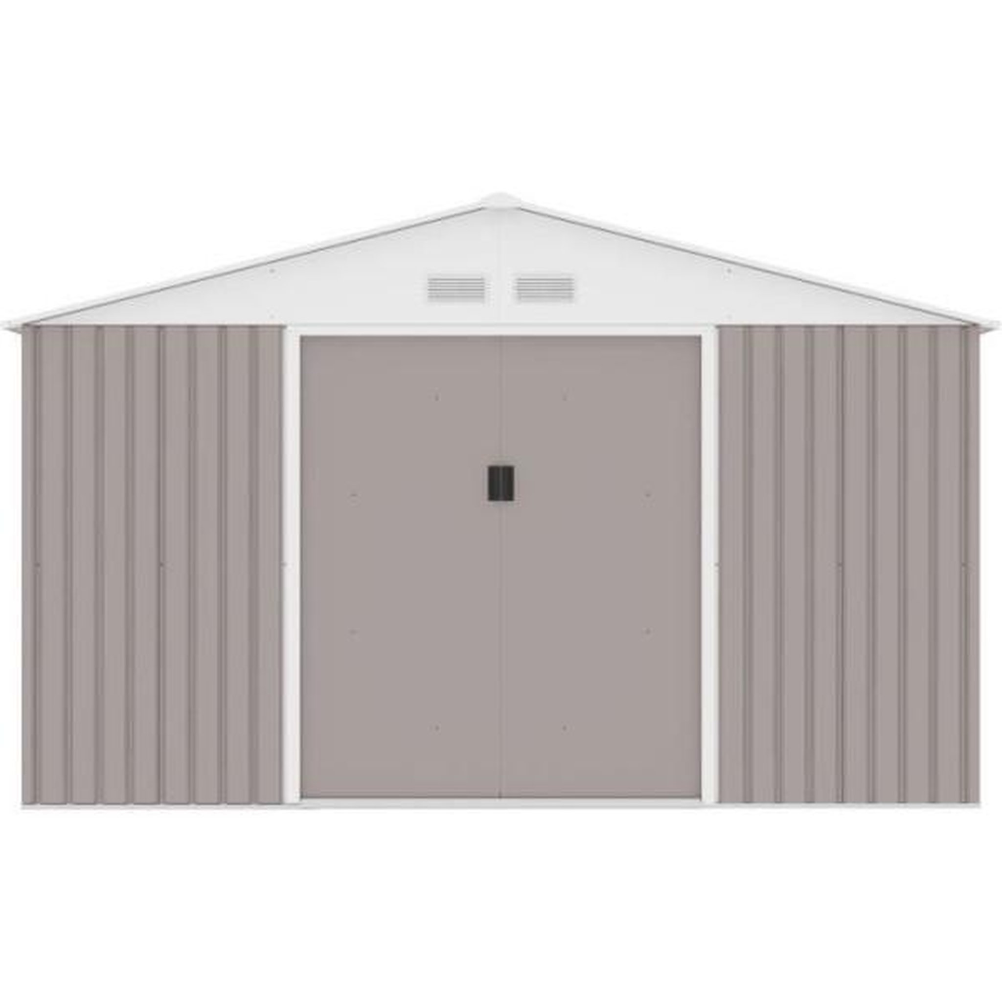 Voir la diapositive 3 : MARKET24 JUPITER Abri de jardin en métal 10,85 m² - 340 x 319 x 210 cm - Kit d'ancrage inclus, 2 portes coulissantes - Taupe