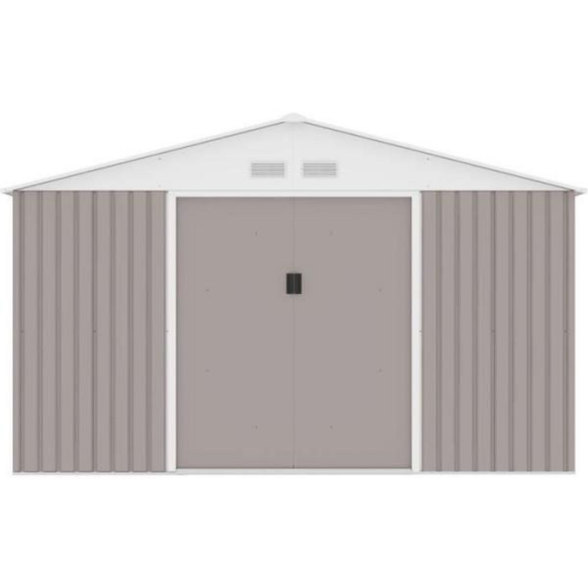 MARKET24 JUPITER Abri de jardin en métal 10,85 m² - 340 x 319 x 210 cm - Kit d'ancrage inclus, 2 portes coulissantes - Taupe