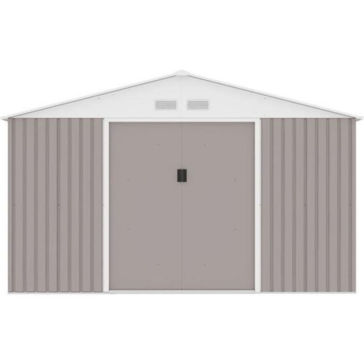 MARKET24 JUPITER Abri de jardin en métal 10,85 m² - 340 x 319 x 210 cm - Kit d'ancrage inclus, 2 portes coulissantes - Taupe