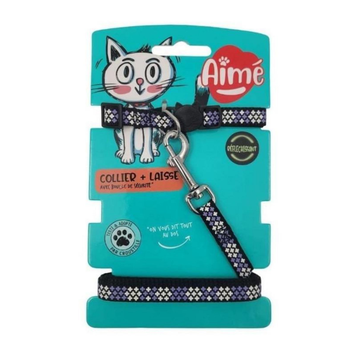 AIME Kit collier & Laisse - AIMÉ - Reflechissant Violet pour Chat