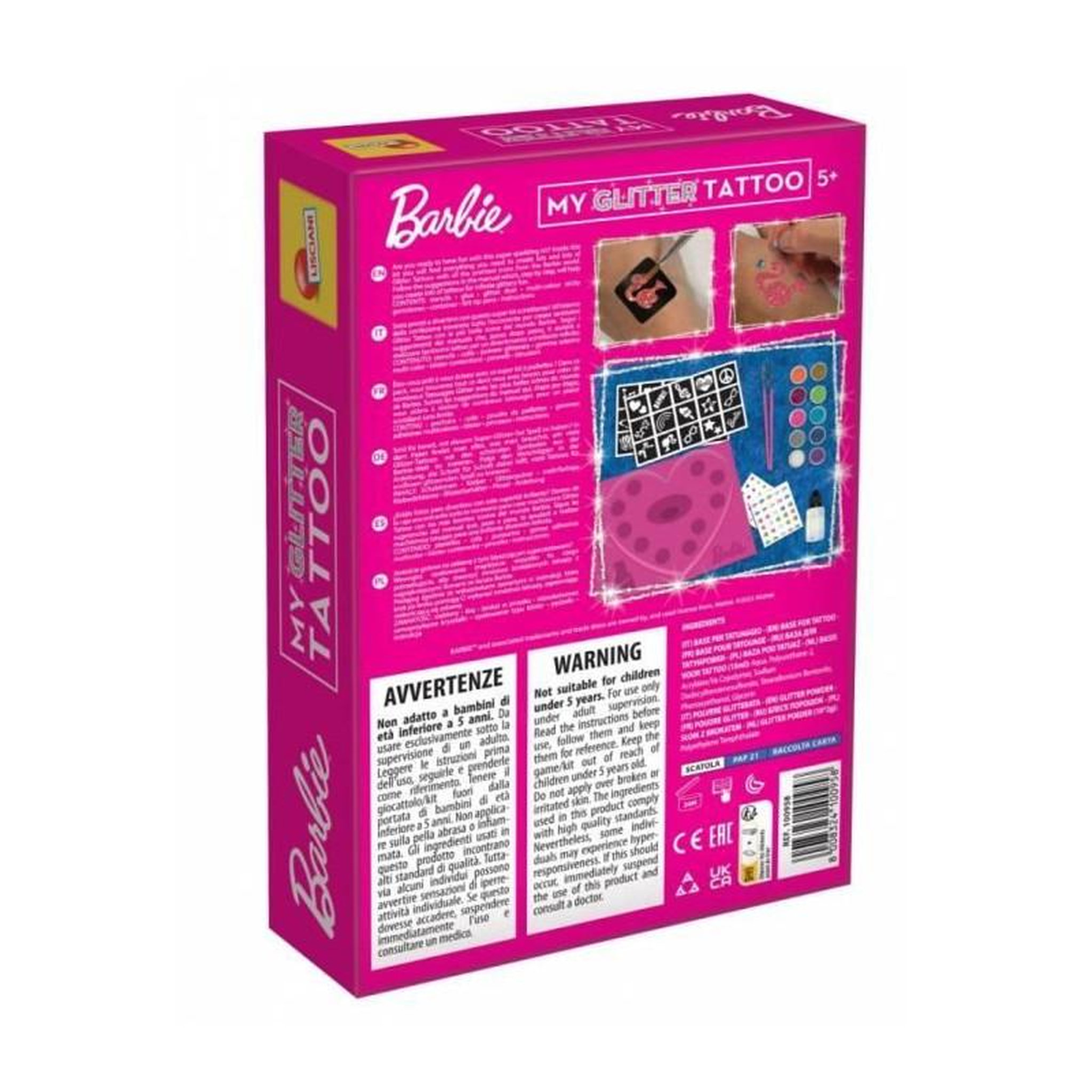 Voir la diapositive 2 : LISCIANI GIOCHI Kit de tatouages pailletés Barbie - LISCIANI GIOCHI - Créez des tatouages colorés et scintillants