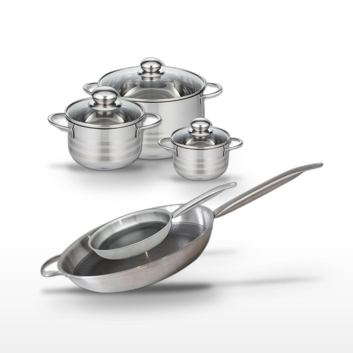 ELO Lot de 2 Poêles 24/32 cm et 3 Faitouts 12/16/20 cm Elo Relief Solution