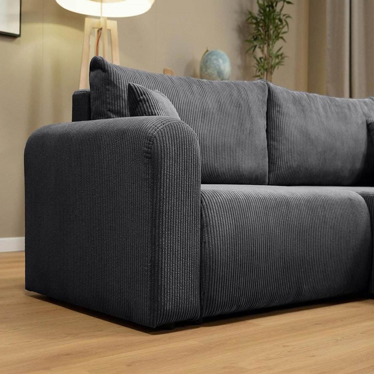 BEST MOBILIER Naomi - canapé d'angle réversible 4 places convertible avec coffre en velours côtelé