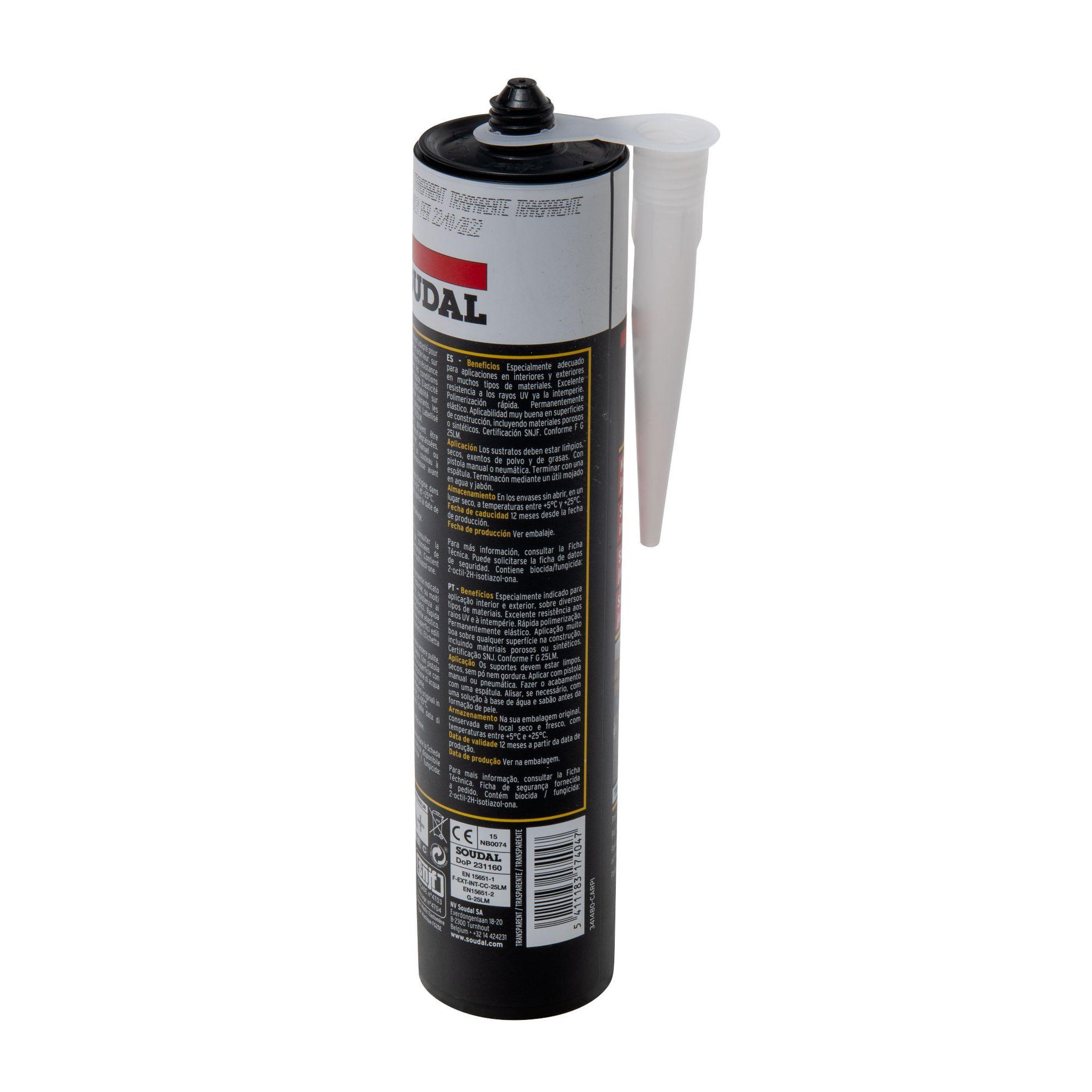 Voir la diapositive 4 : Soudal Cartouche de mastic silicone transparent neutre 300ml soudal