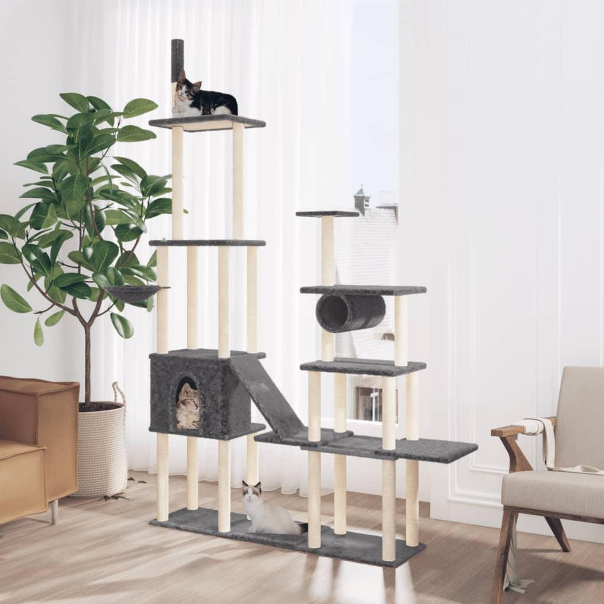 VIDAXL Arbre a chat avec griffoirs en sisal Gris fonce 279 cm