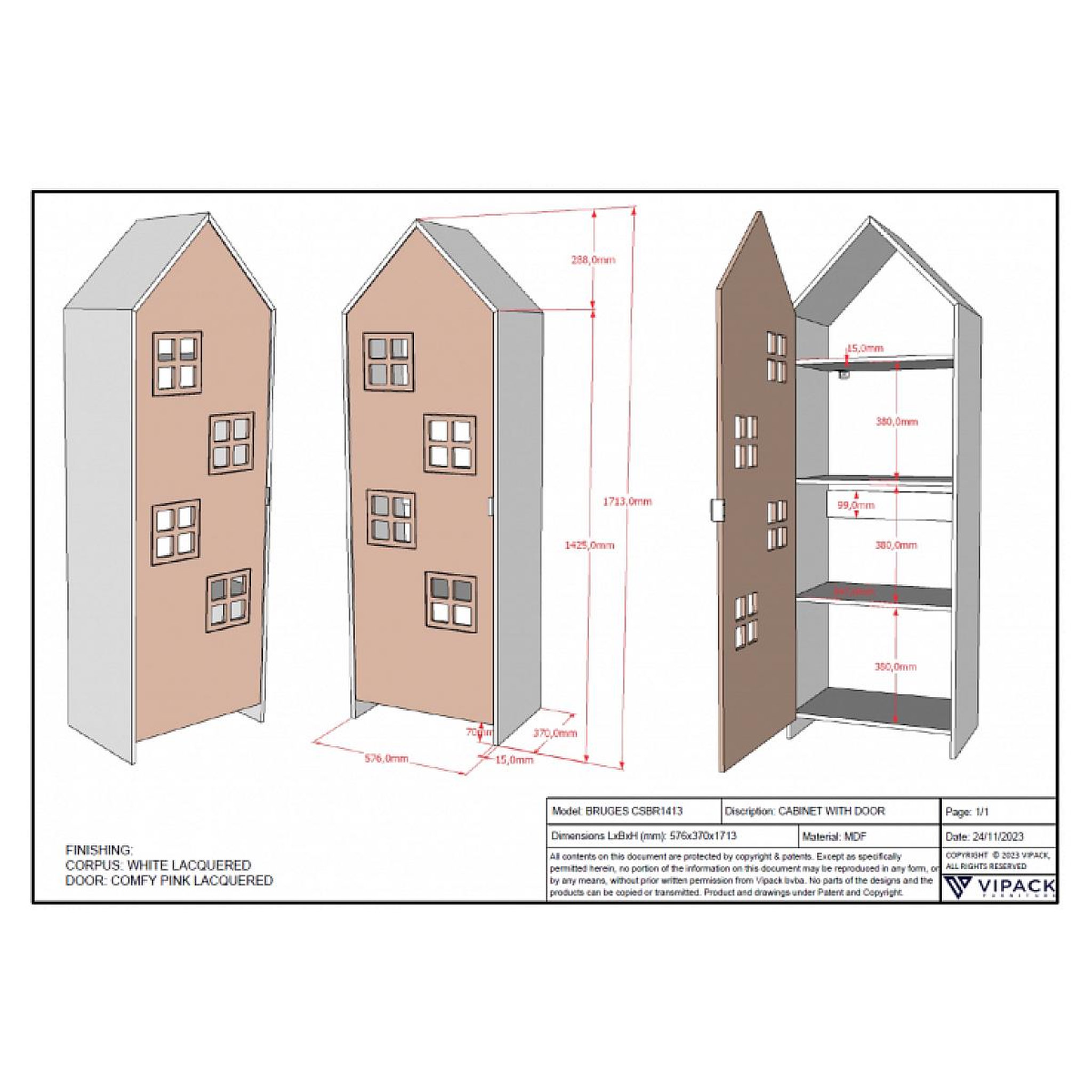 Voir la diapositive 2 : Vipack Armoire Casami Bruges Avec Porte En Comfy Rose