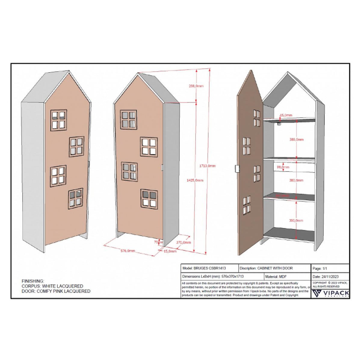 Vipack Armoire Casami Bruges Avec Porte En Comfy Rose