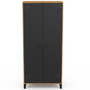 Voir la diapositive 3 : ID MARKET Armoire vestiaire penderie ESTER 2 portes métal noir et contour bois design industriel