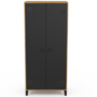 Voir la diapositive 3 : ID MARKET Armoire vestiaire penderie ESTER 2 portes métal noir et contour bois design industriel