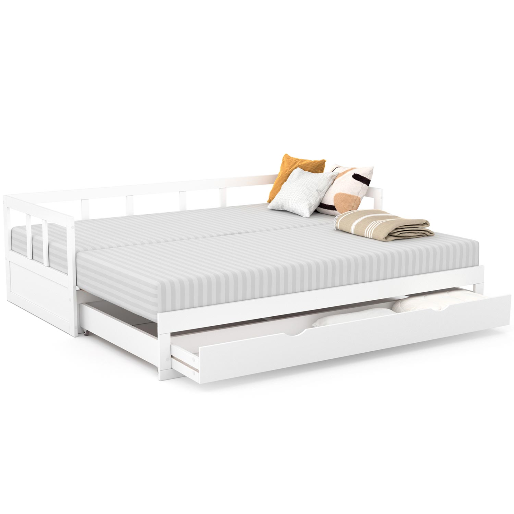 Voir la diapositive 4 : ID MARKET Lit banquette 90 x 190 cm zoya convertible 180 x 190 cm blanc avec 1 tiroir de rangement