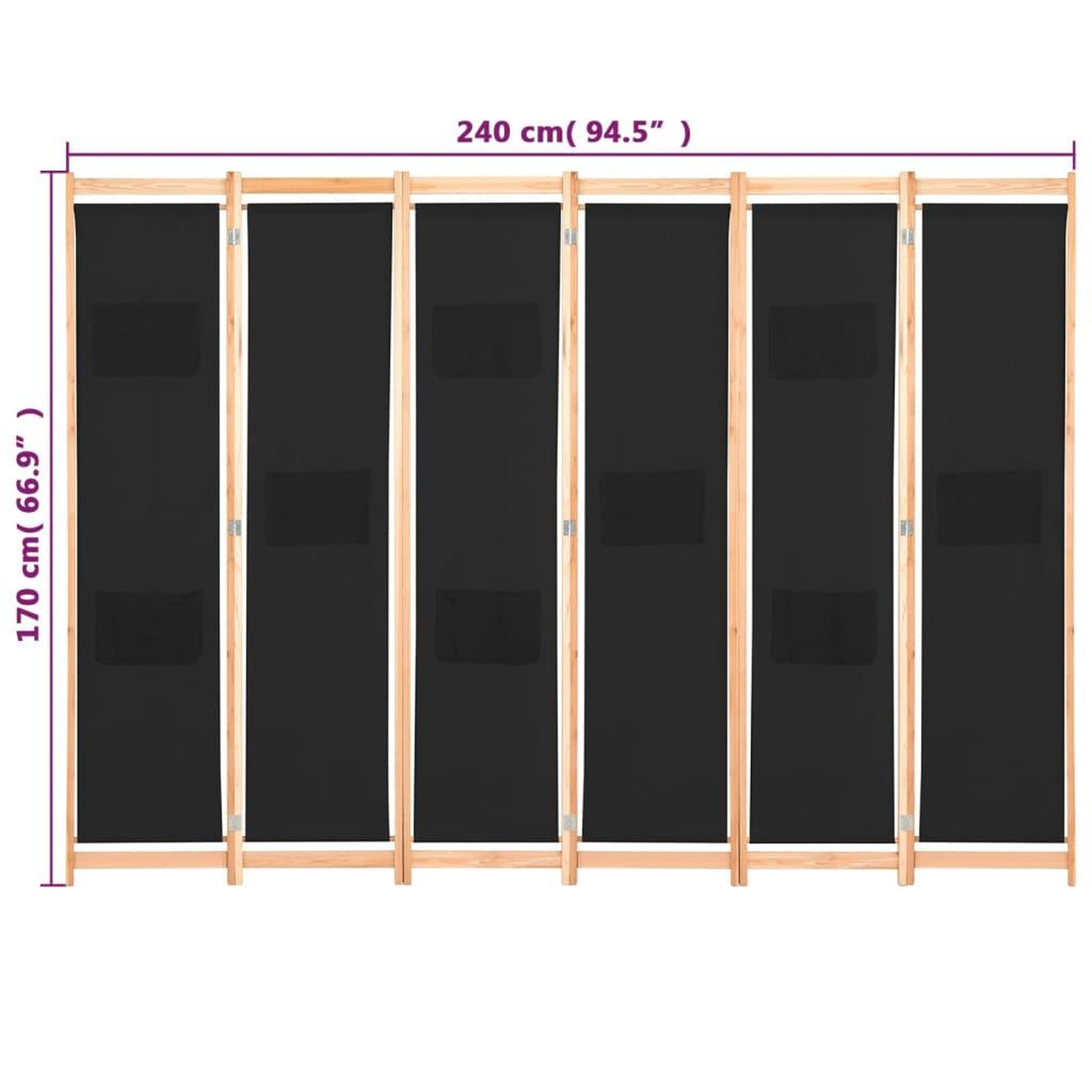 Voir la diapositive 6 : VIDAXL Cloison de separation 6 panneaux Noir 240 x 170 x 4 cm Tissu