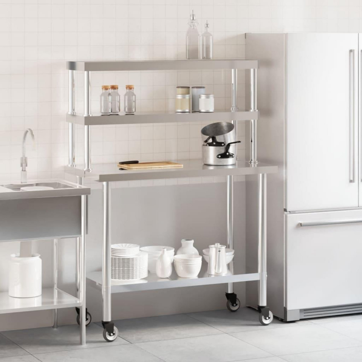 VIDAXL Table de travail de cuisine avec etagere 110x55x150 cm inox