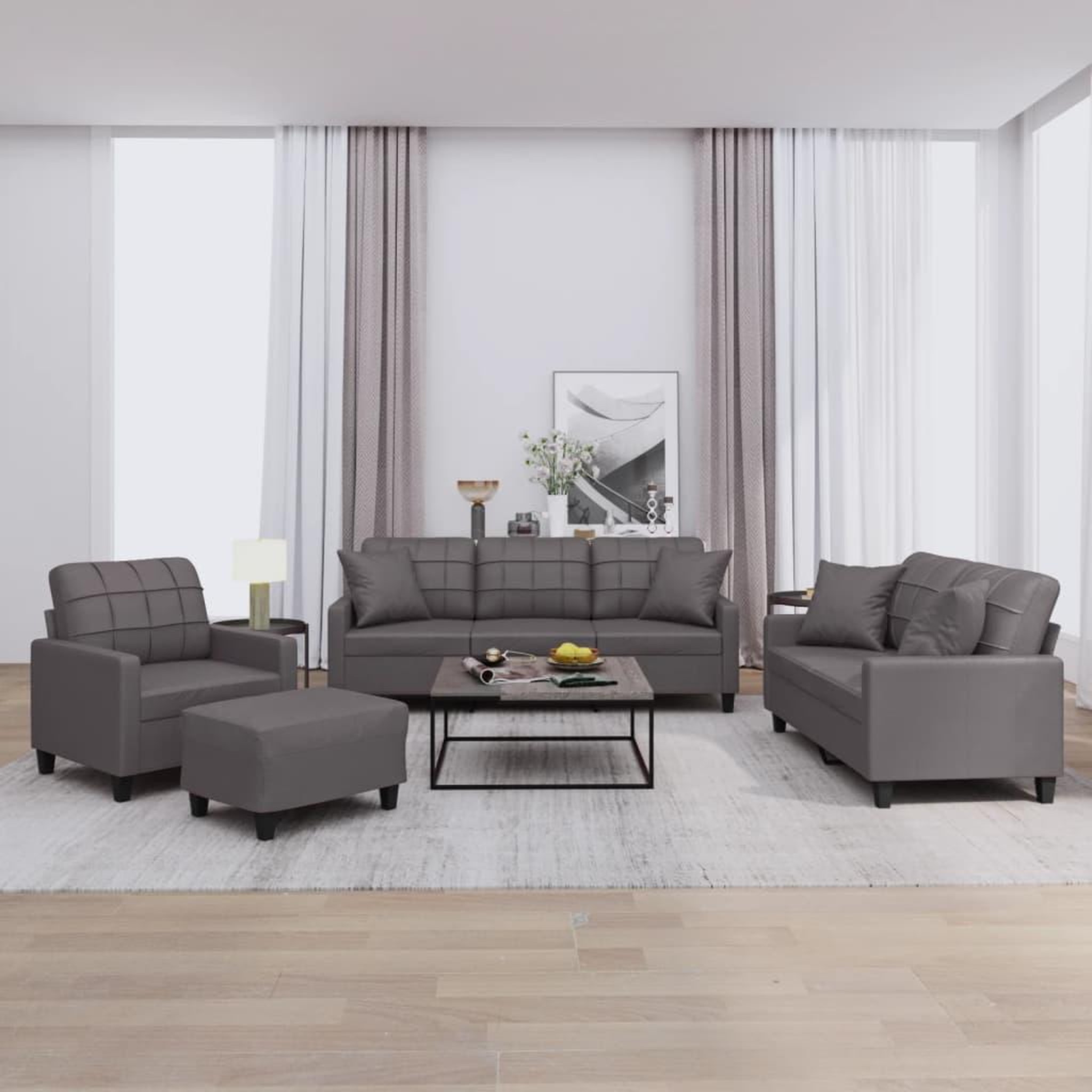 VIDAXL Ensemble de canapes 4 pcs avec coussins gris similicuir