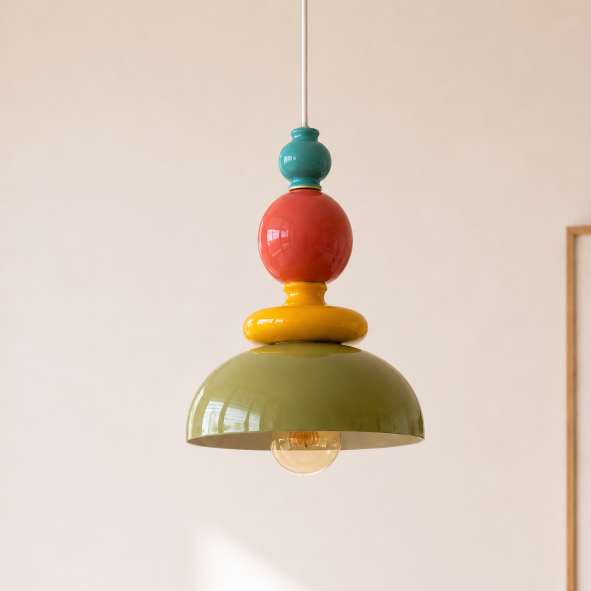 Voir la diapositive 2 : MAISON PAVANE Suspension en céramique multicolore D23,3 cm-Pili