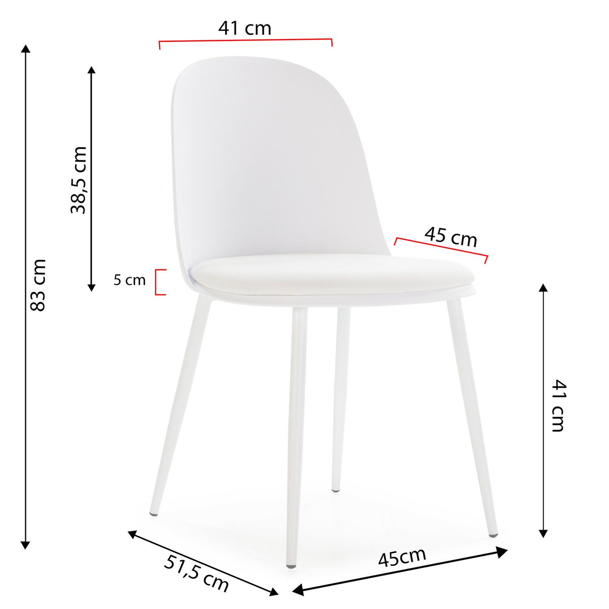 Voir la diapositive 4 : VS VENTA-STOCK Lot de 4 chaises Kana blanches, pieds en métal et assise rembourrée