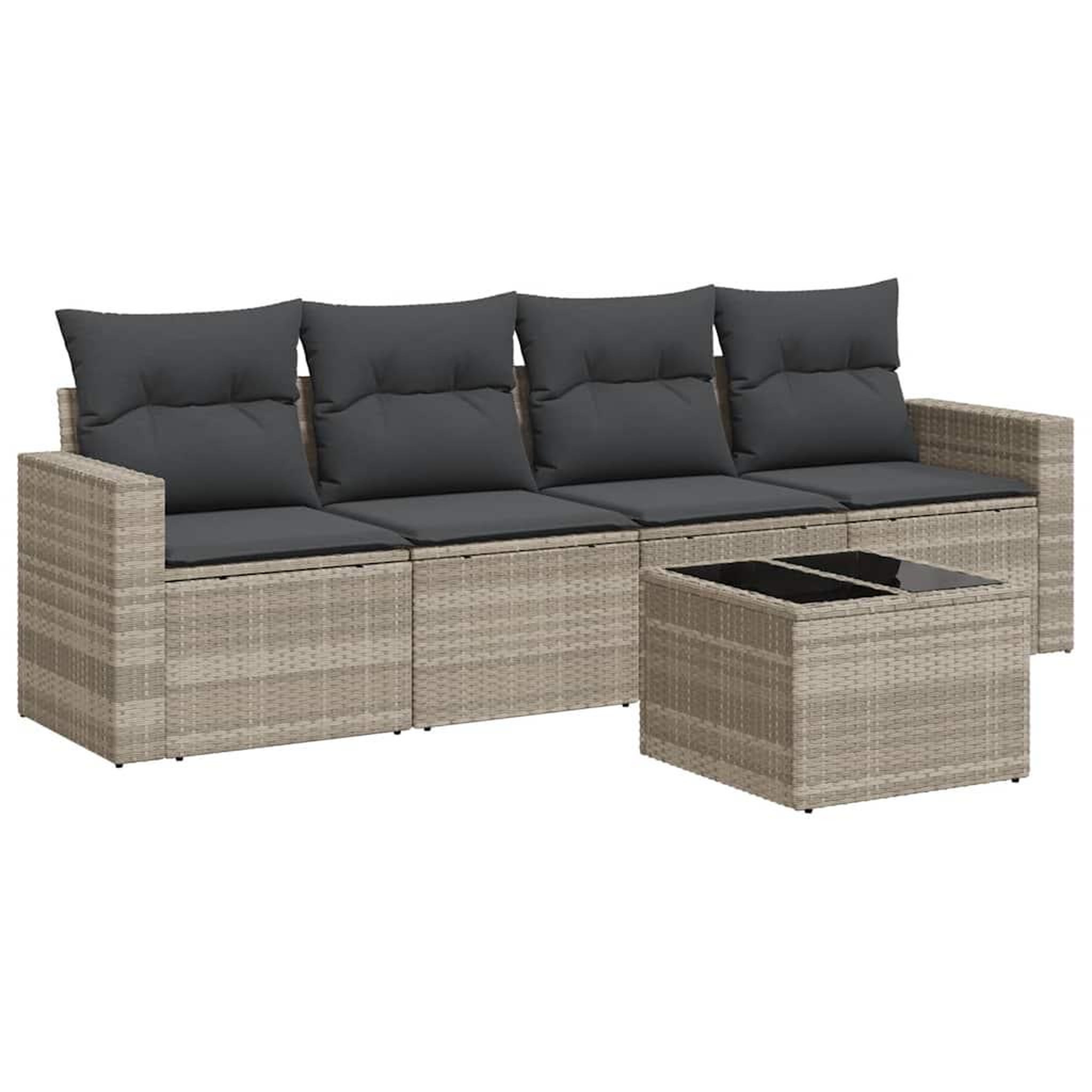 Voir la diapositive 2 : VIDAXL Salon de jardin 5 pcs avec coussins gris clair resine tressee