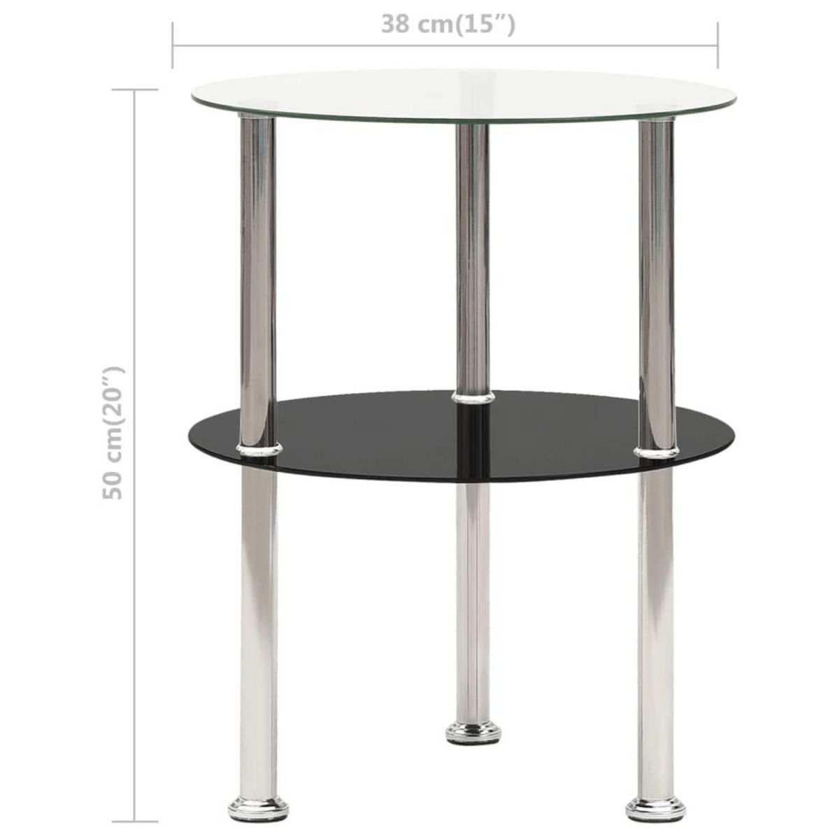 VIDAXL Table d'appoint 2 niveaux Transparent et noir 38cm Verre trempe