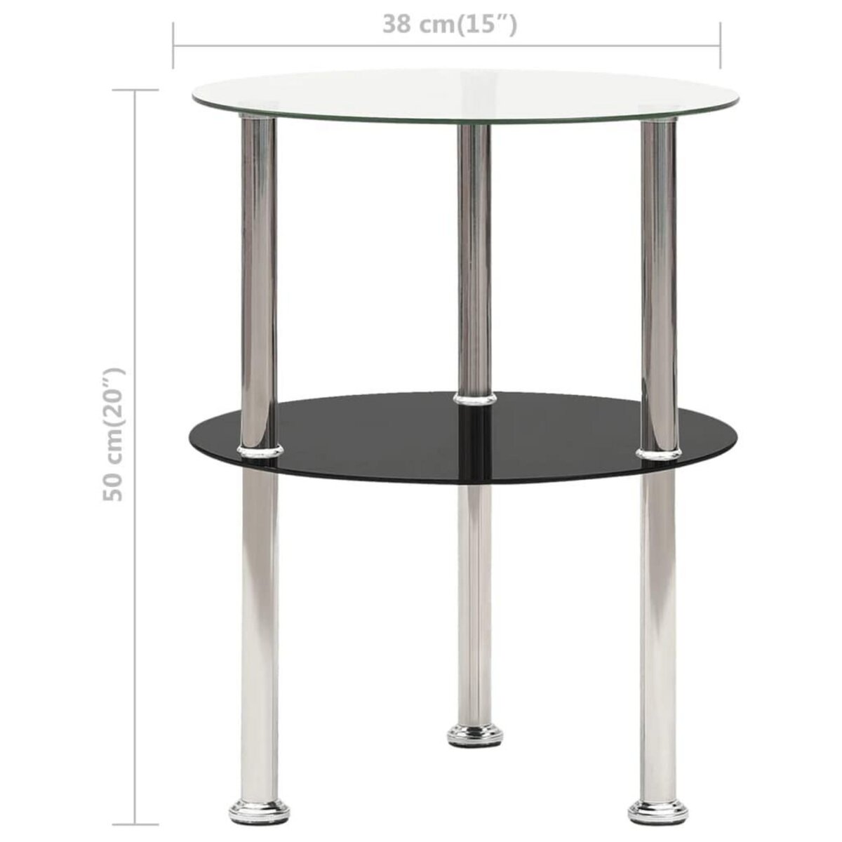 VIDAXL Table d'appoint 2 niveaux Transparent et noir 38cm Verre trempe