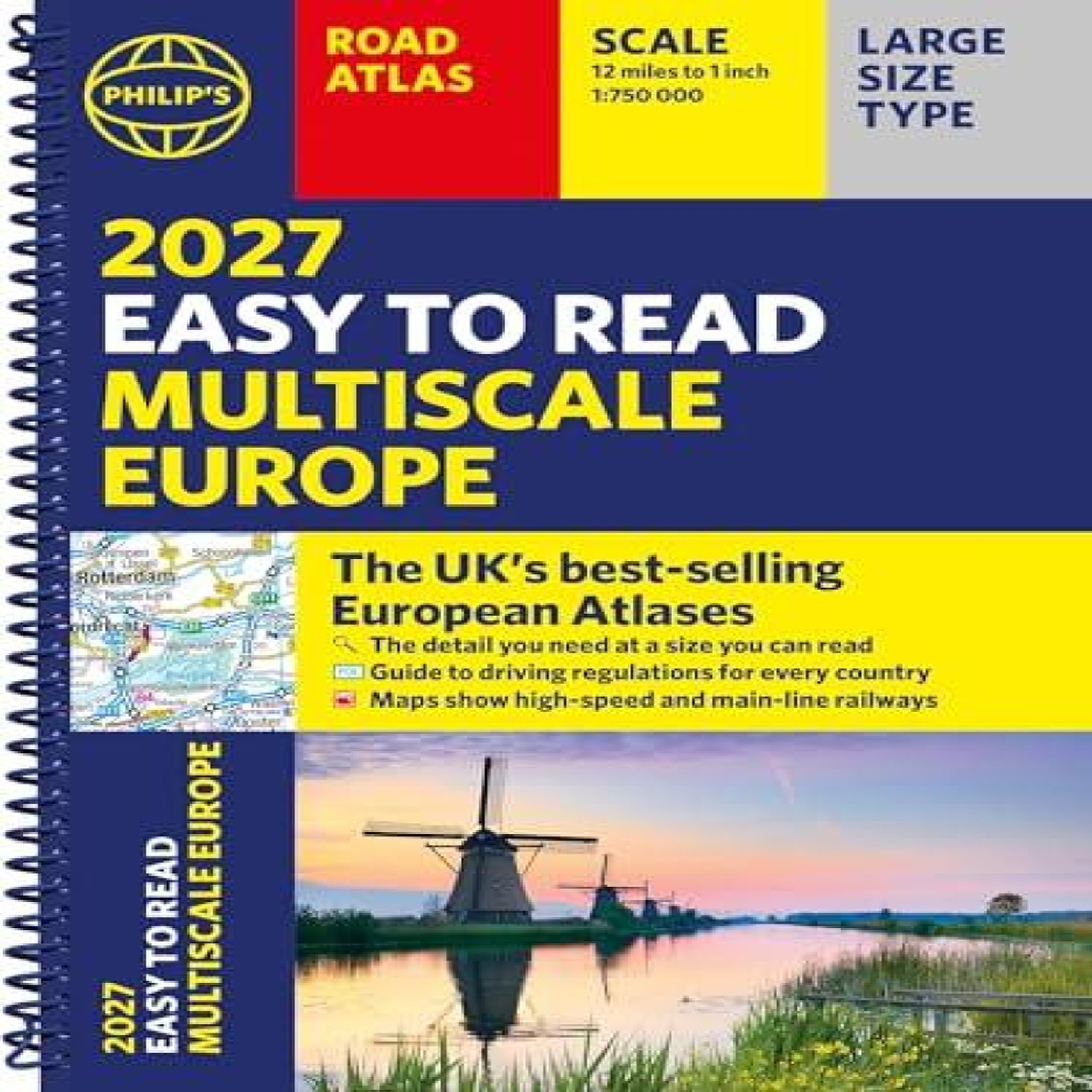 LIVRES Philip's 2027 Easy to Read Multiscale Road Atlas of Europe : A4 Spiral edition