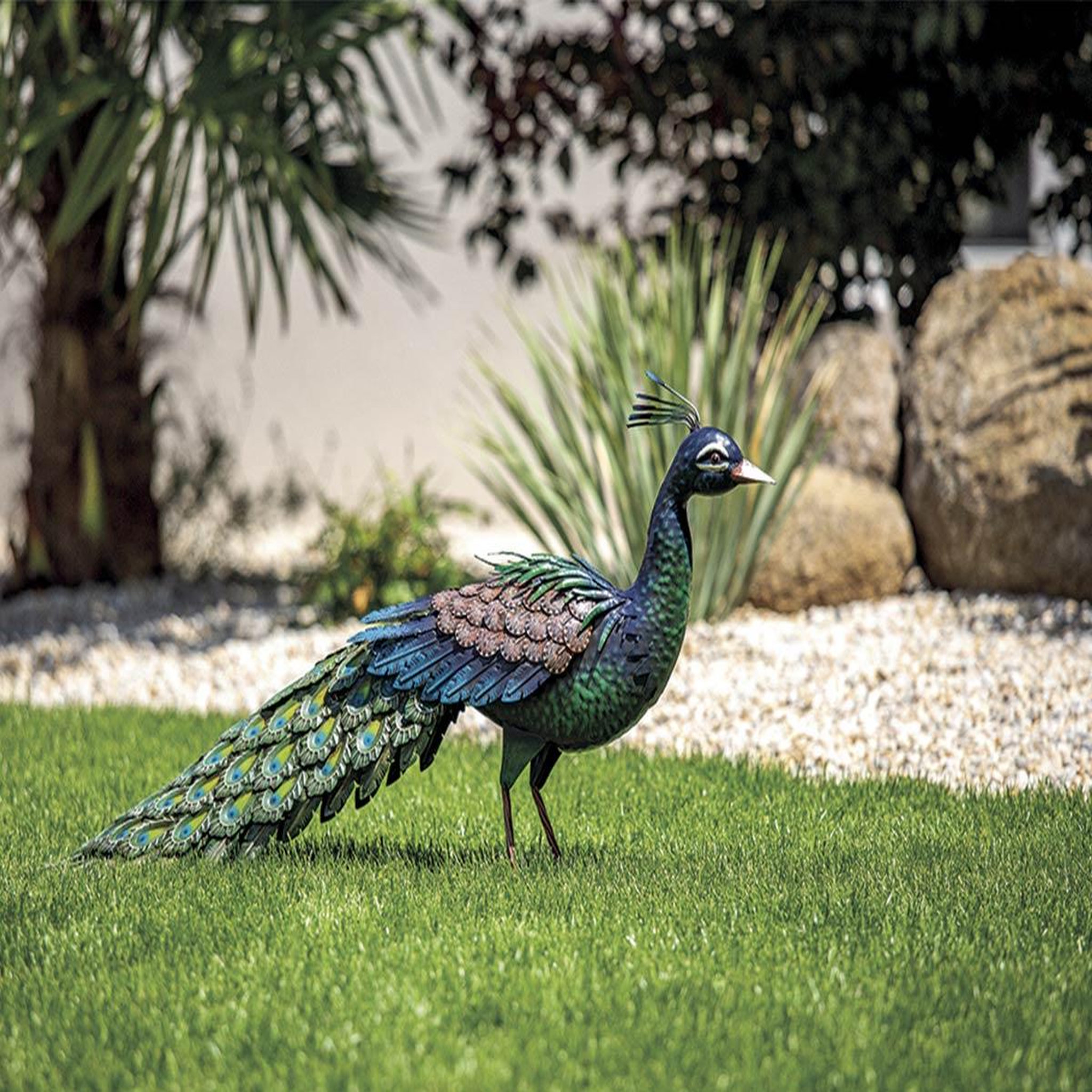 Nortene Paon décoratif stylisé en acier pour jardin