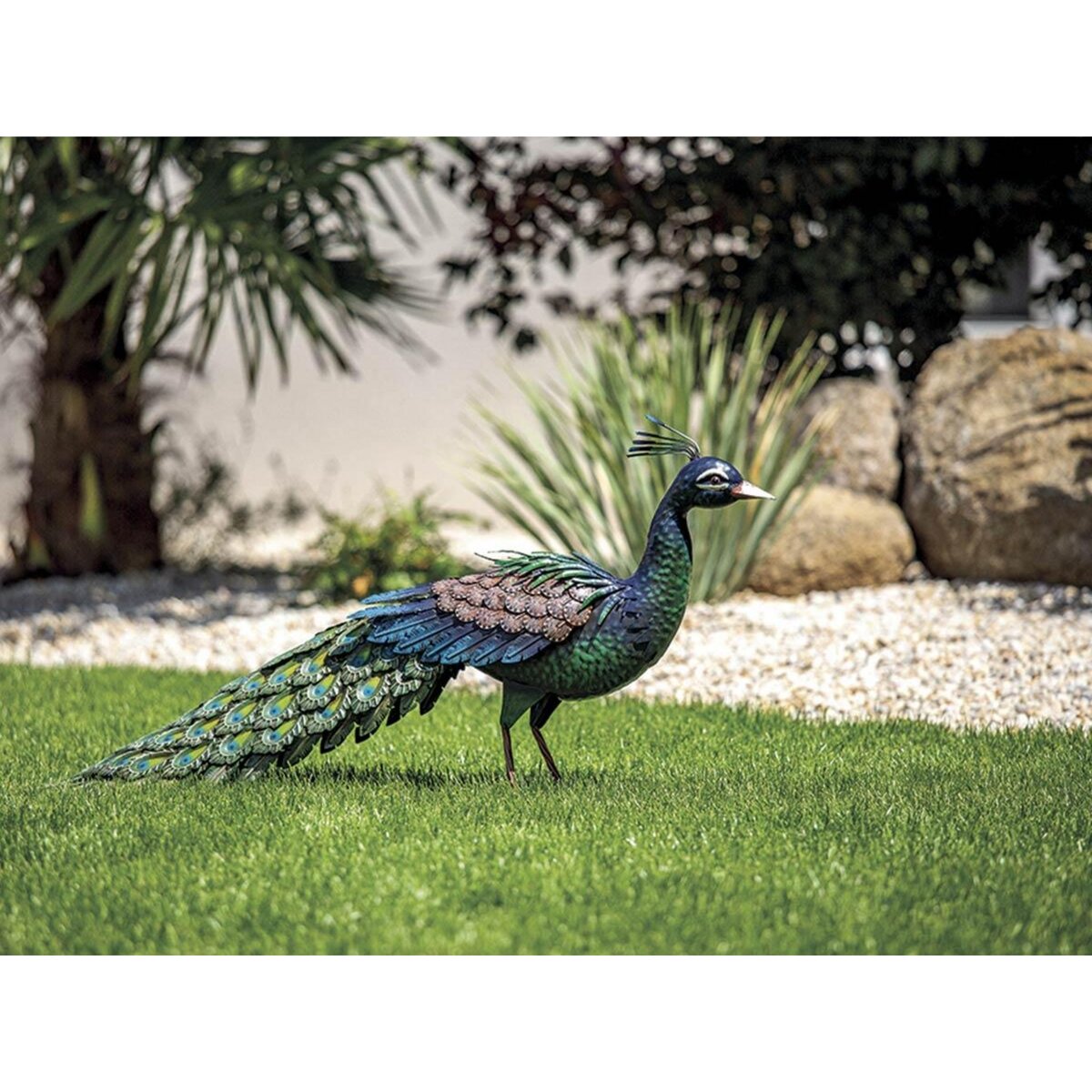 Nortene Paon décoratif stylisé en acier pour jardin