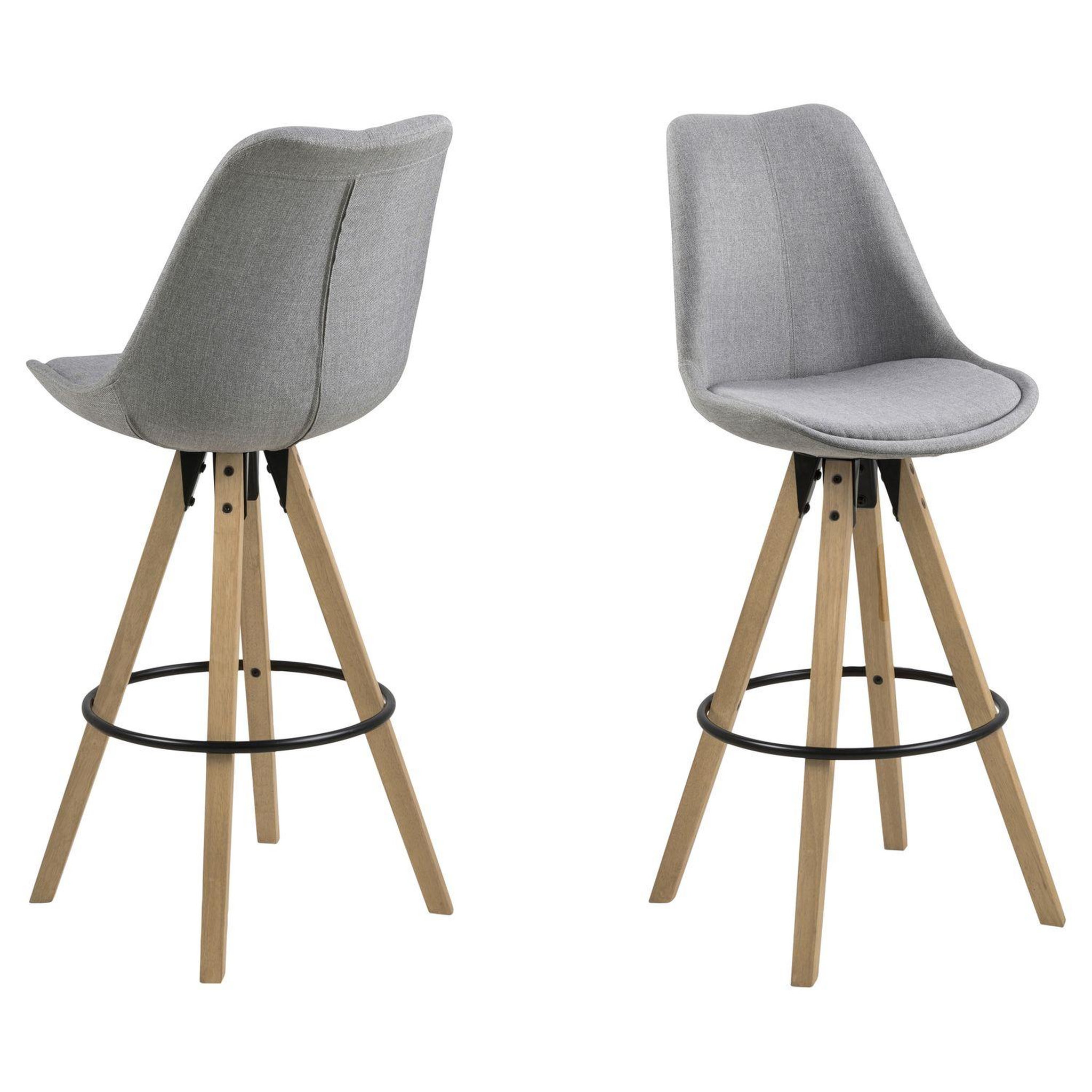 TOILINUX Lot de 2 tabourets de bar en tissu et bois d'hévéa - gris