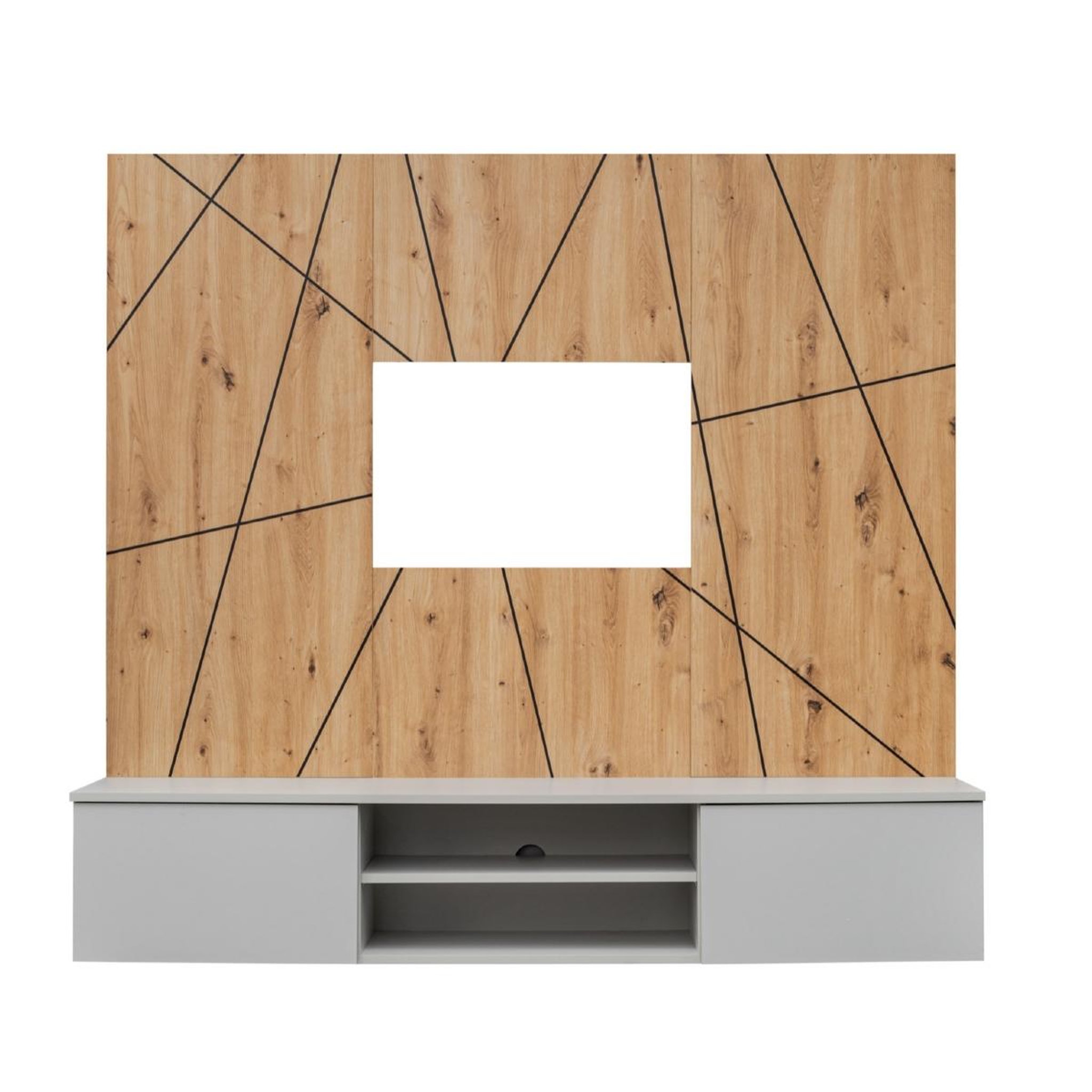 JLC KREATION Meuble tv mural suspendu bois et gris genes