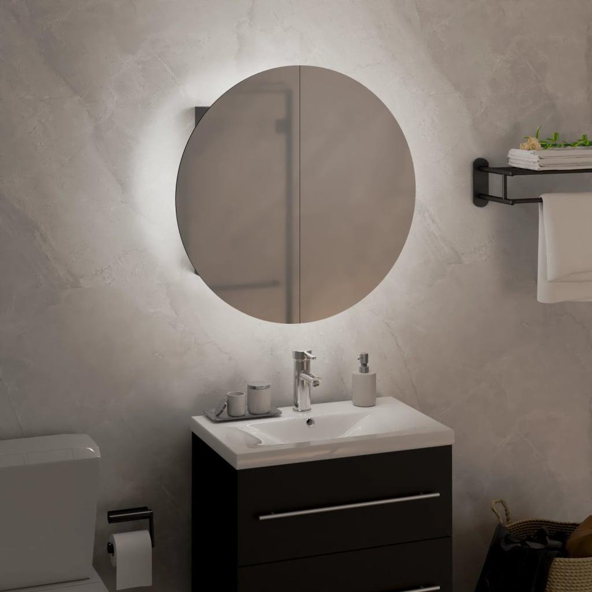 Voir la diapositive 3 : VIDAXL Armoire de salle de bain miroir rond et LED Gris 40x40x17,5 cm