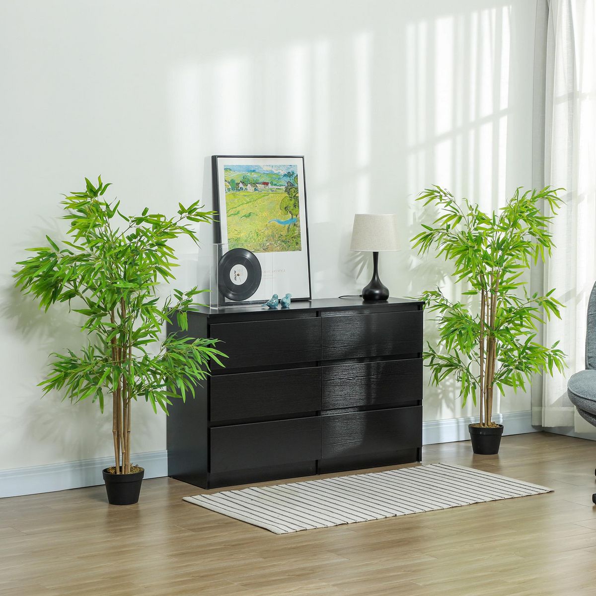 OUTSUNNY Outsunny Lot de 2 Bambous artificiels hauteur 1,5 m 644 feuilles denses réalistes pot inclus noir avec lichen vert