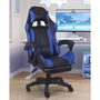 CONCEPT USINE Chaise de gaming massante noire et bleue avec repose pieds ULTIM