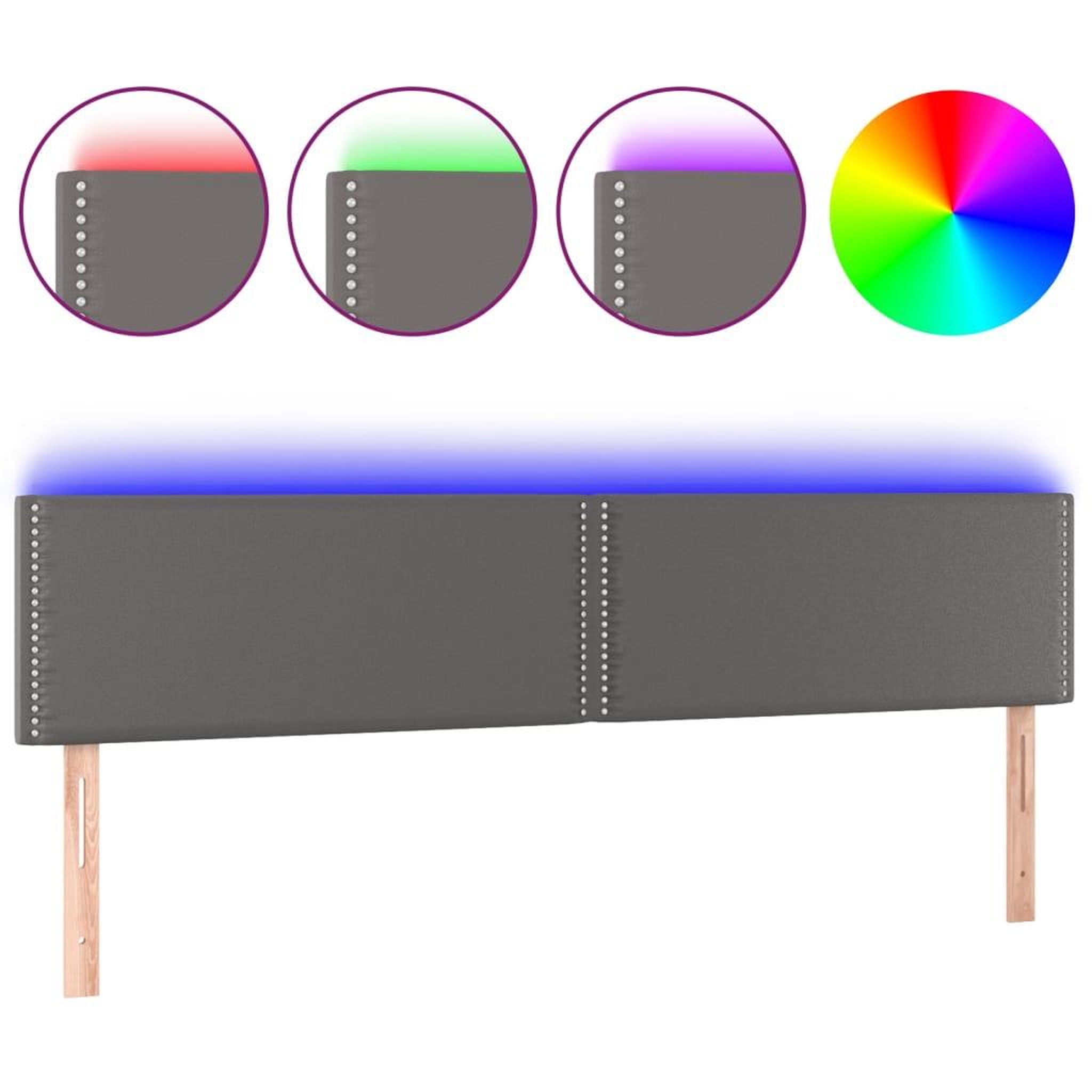 Voir la diapositive 2 : VIDAXL Tete de lit a LED Gris 200x5x78/88 cm Similicuir