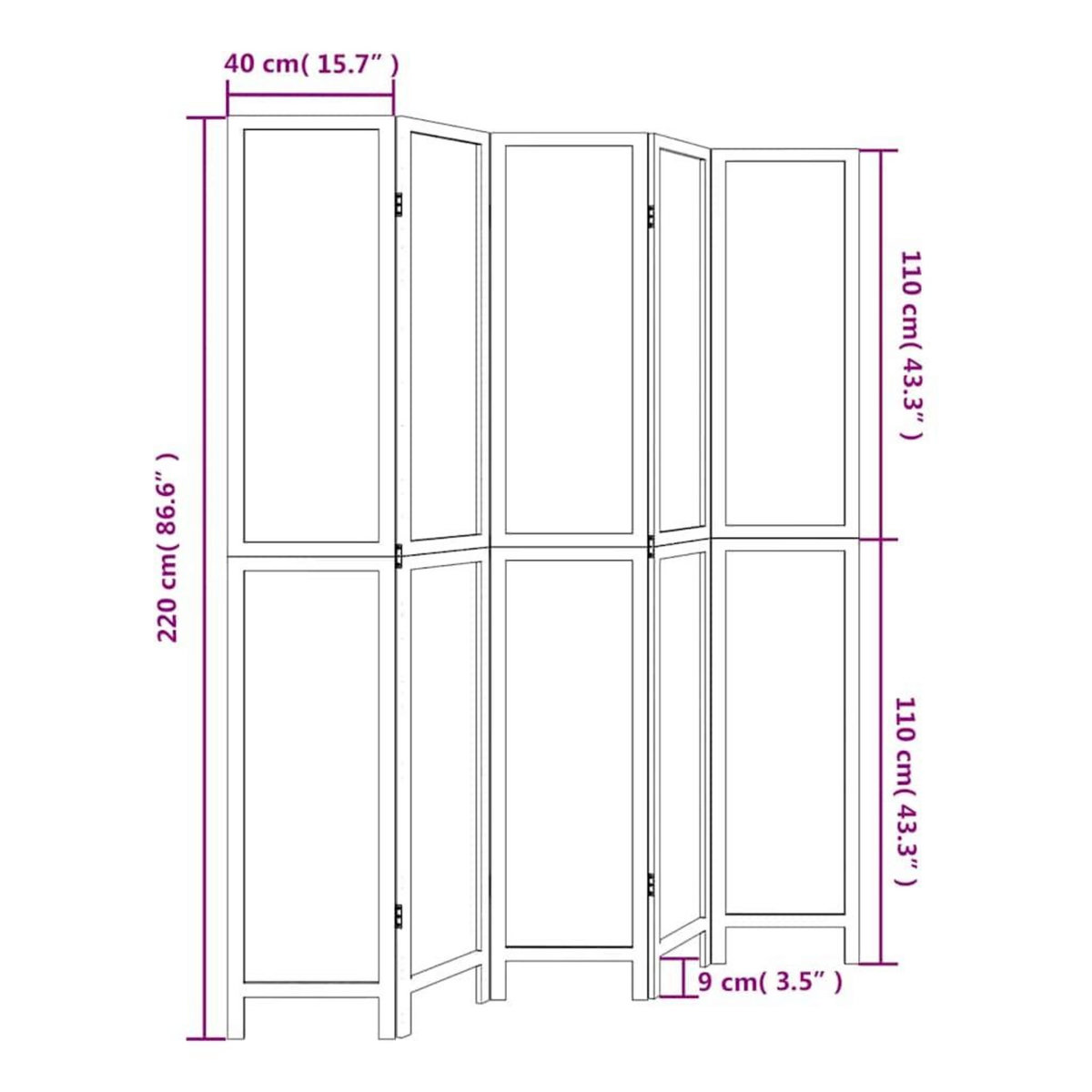 VIDAXL Cloison de separation 5 panneaux blanc bois de paulownia massif