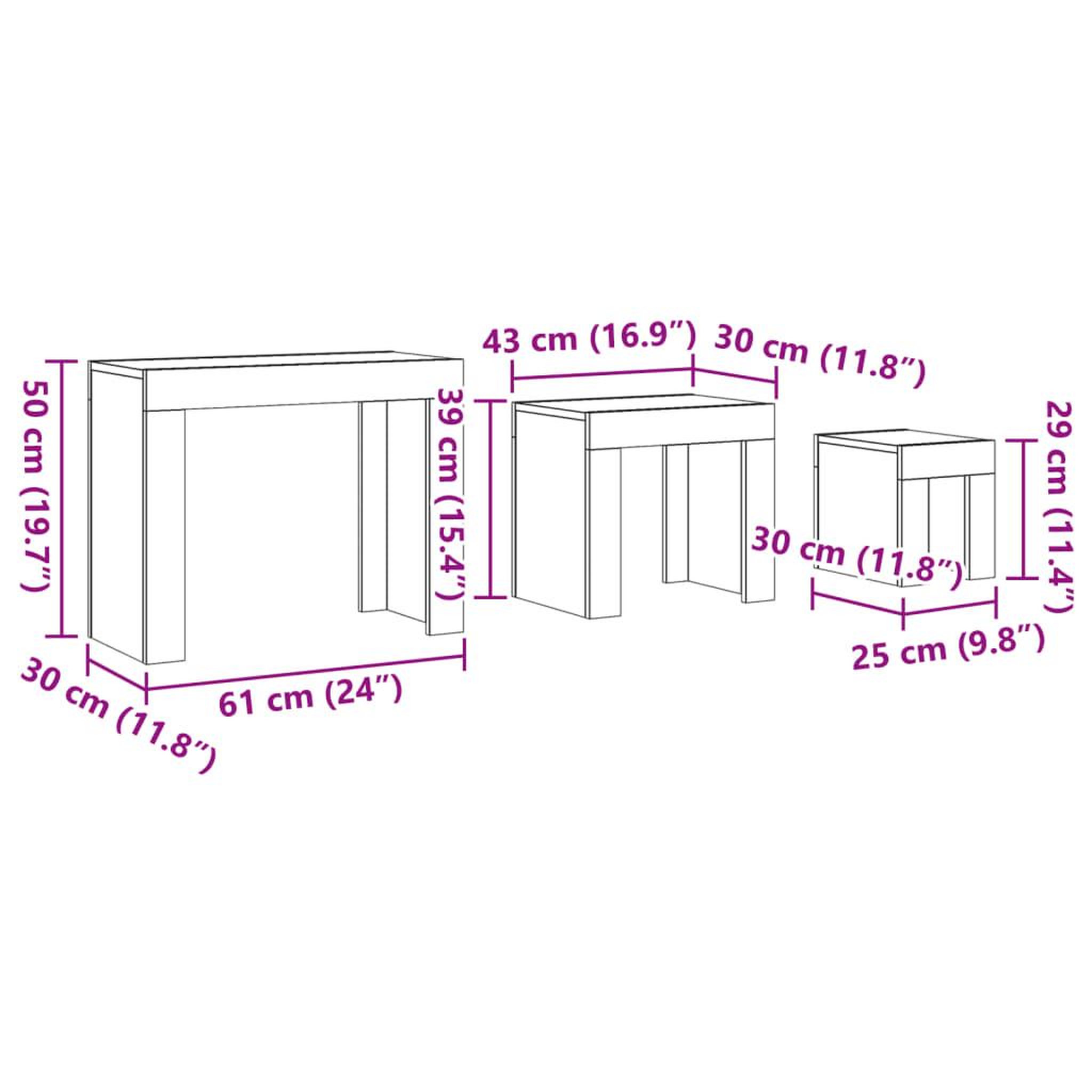 Voir la diapositive 6 : VIDAXL Tables basses gigognes 3 pcs vieux bois bois d'ingenierie