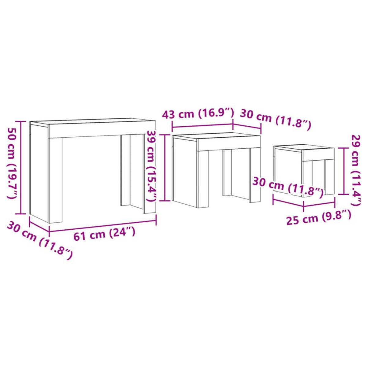 VIDAXL Tables basses gigognes 3 pcs vieux bois bois d'ingenierie