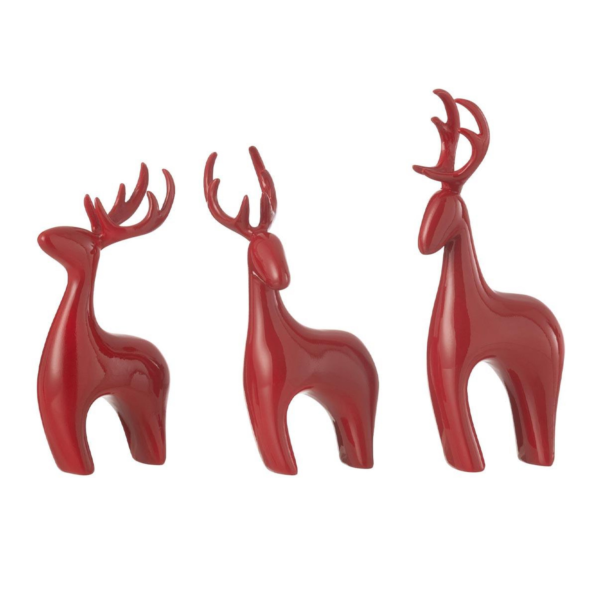 J-LINE Lot de 3 rennes déco  electro  16cm rouge