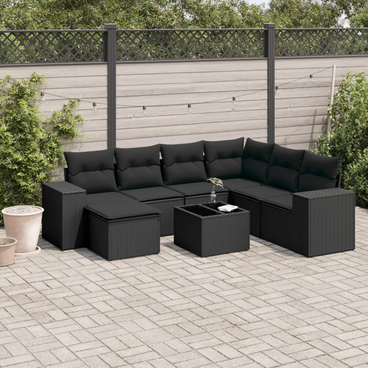 VIDAXL Salon de jardin 8 pcs avec coussins noir resine tressee