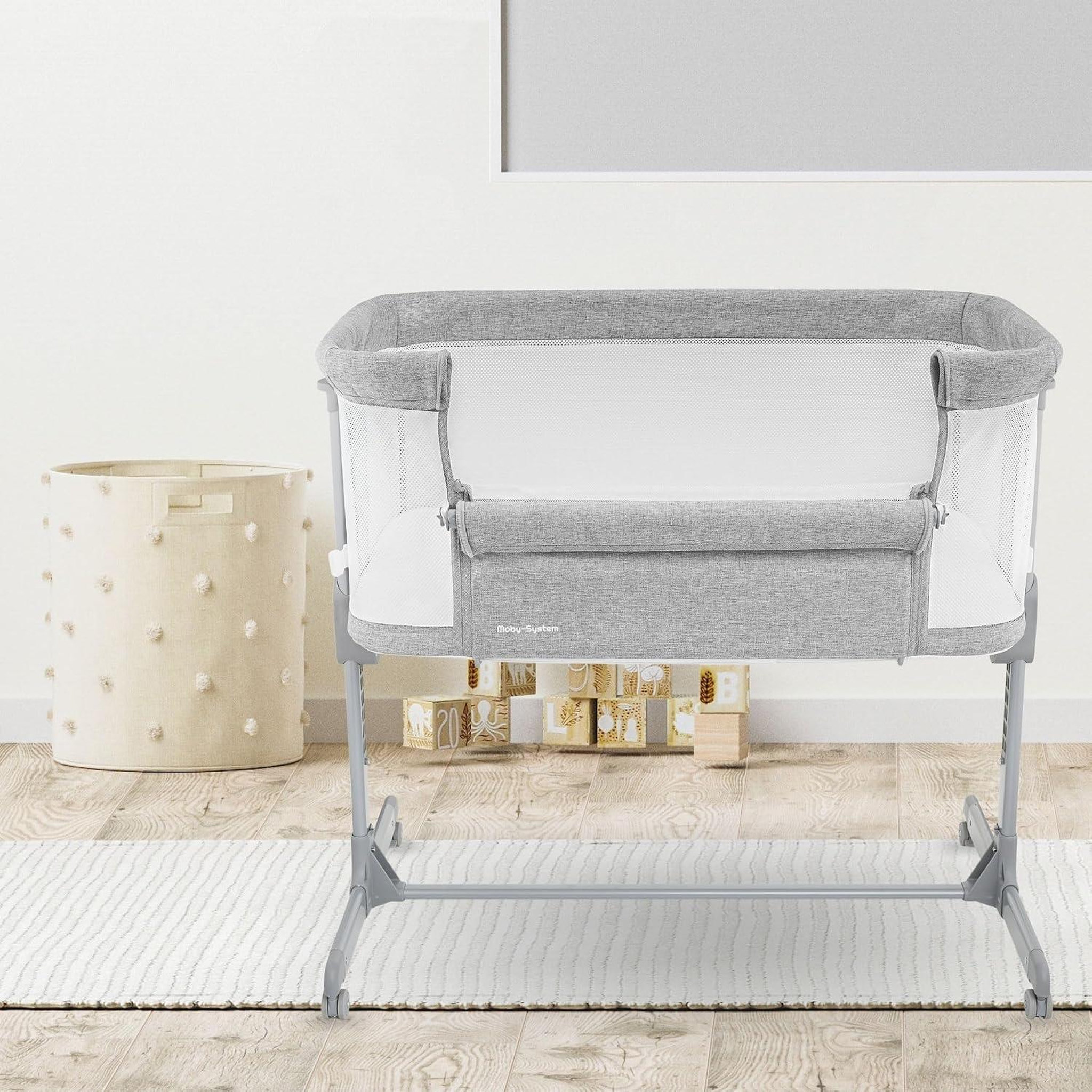 Voir la diapositive 2 : MOBY SYSTEM Lit bébé Cododo 3 en 1, Lit Parapluie Pliable 9 kg, Réglage 7 Niveaux, 4 Roues, Paroi Amovible