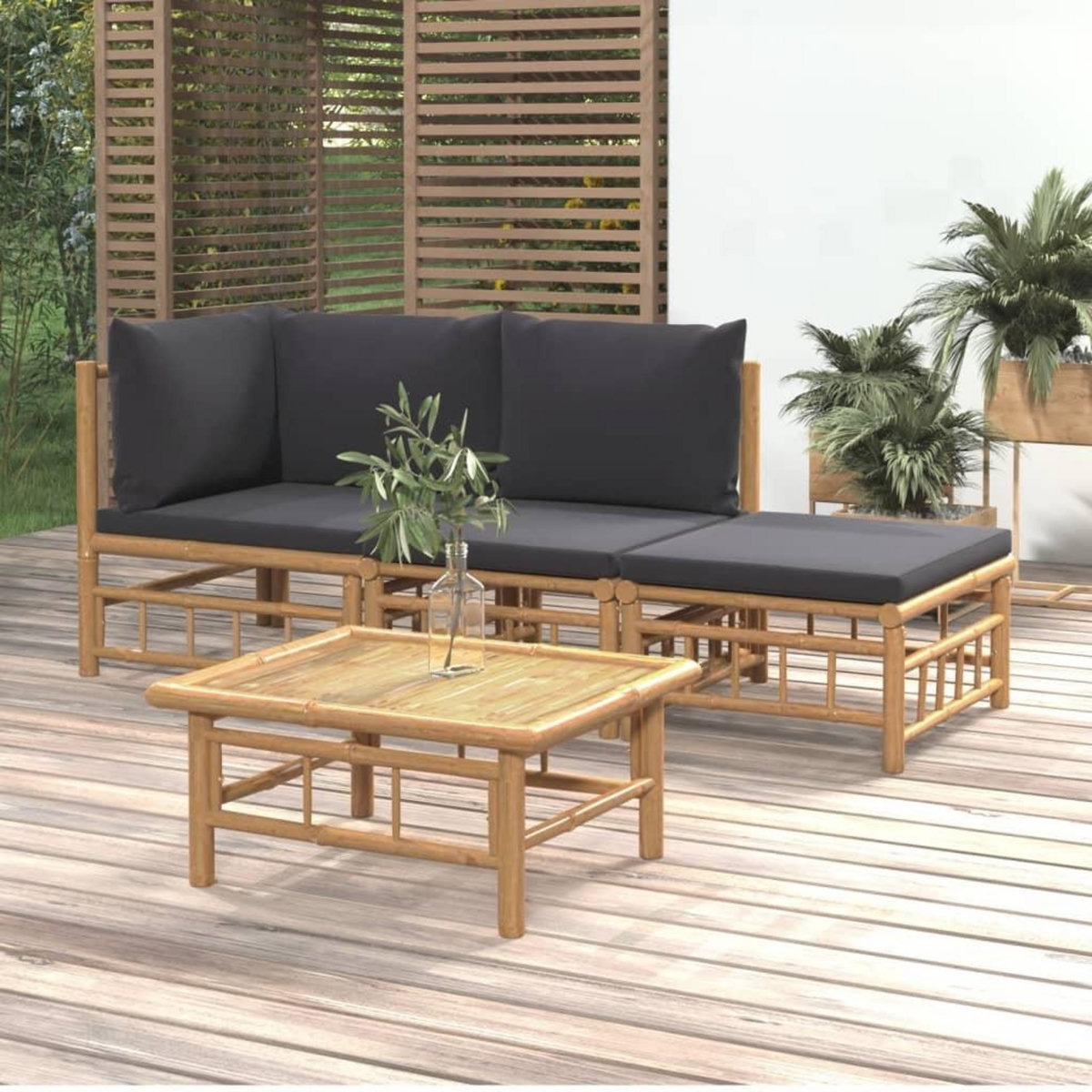 VIDAXL Salon de jardin 4 pcs avec coussins gris fonce bambou